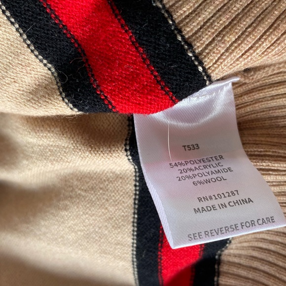 Alexia Admor Frances Stripe Trim Cardigan | Camel, Red & Black | Size M - Picture 10 of 13